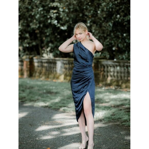 🆕ELLIATT Cassini One-Shoulder Satin Dress Blue Small 4 - Picture 5 of 14